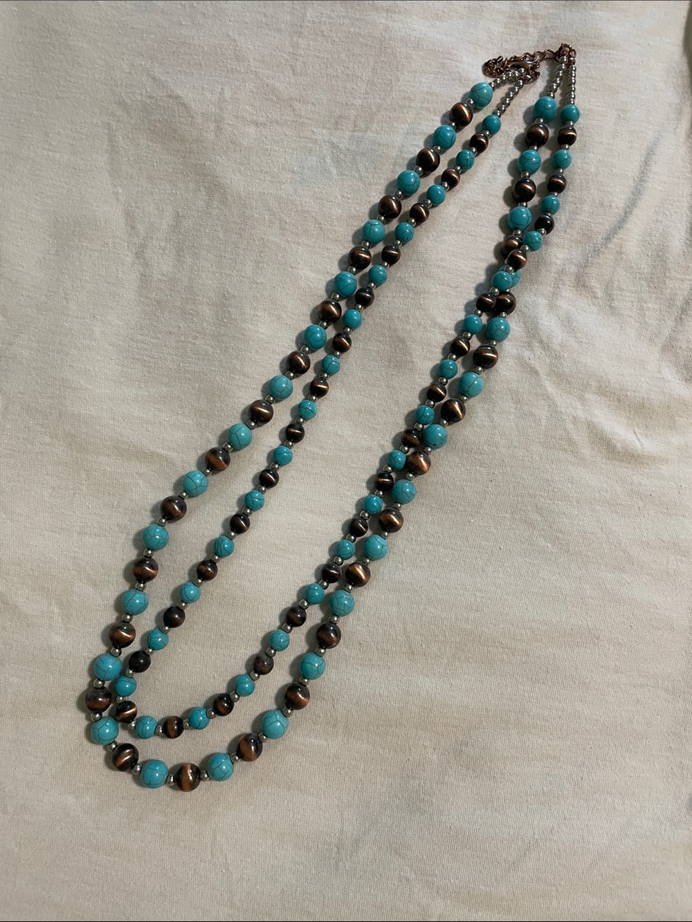 Turquoise and Brown Double Strand Beaded Necklace - Women Jewelry